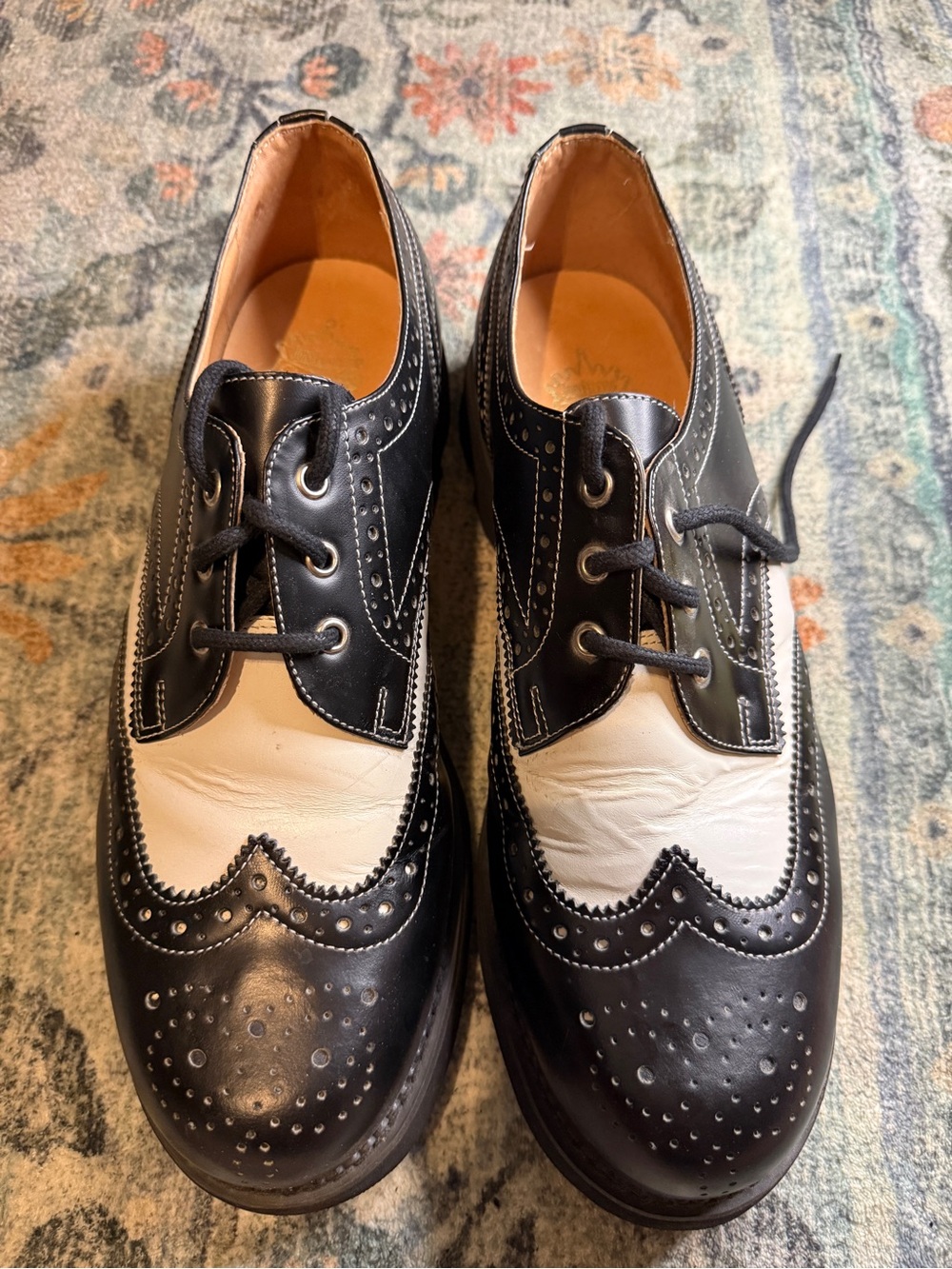 John Fluevog Vintage Michael Black & White Wingtip Derby Shoes for Men